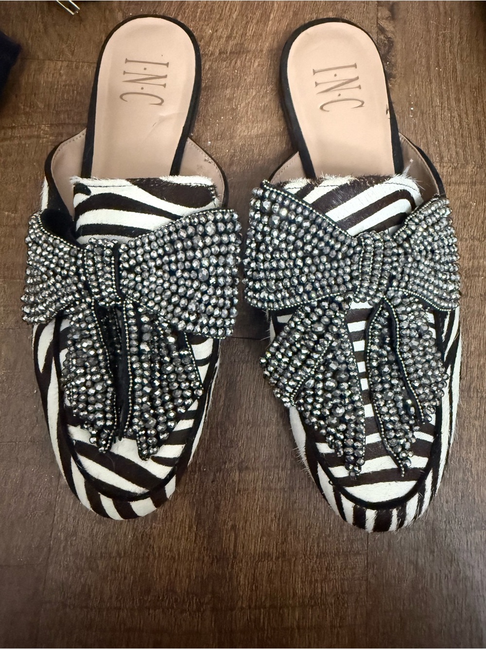 INC International Concepts Zebra Print Bow Slip-On Mules